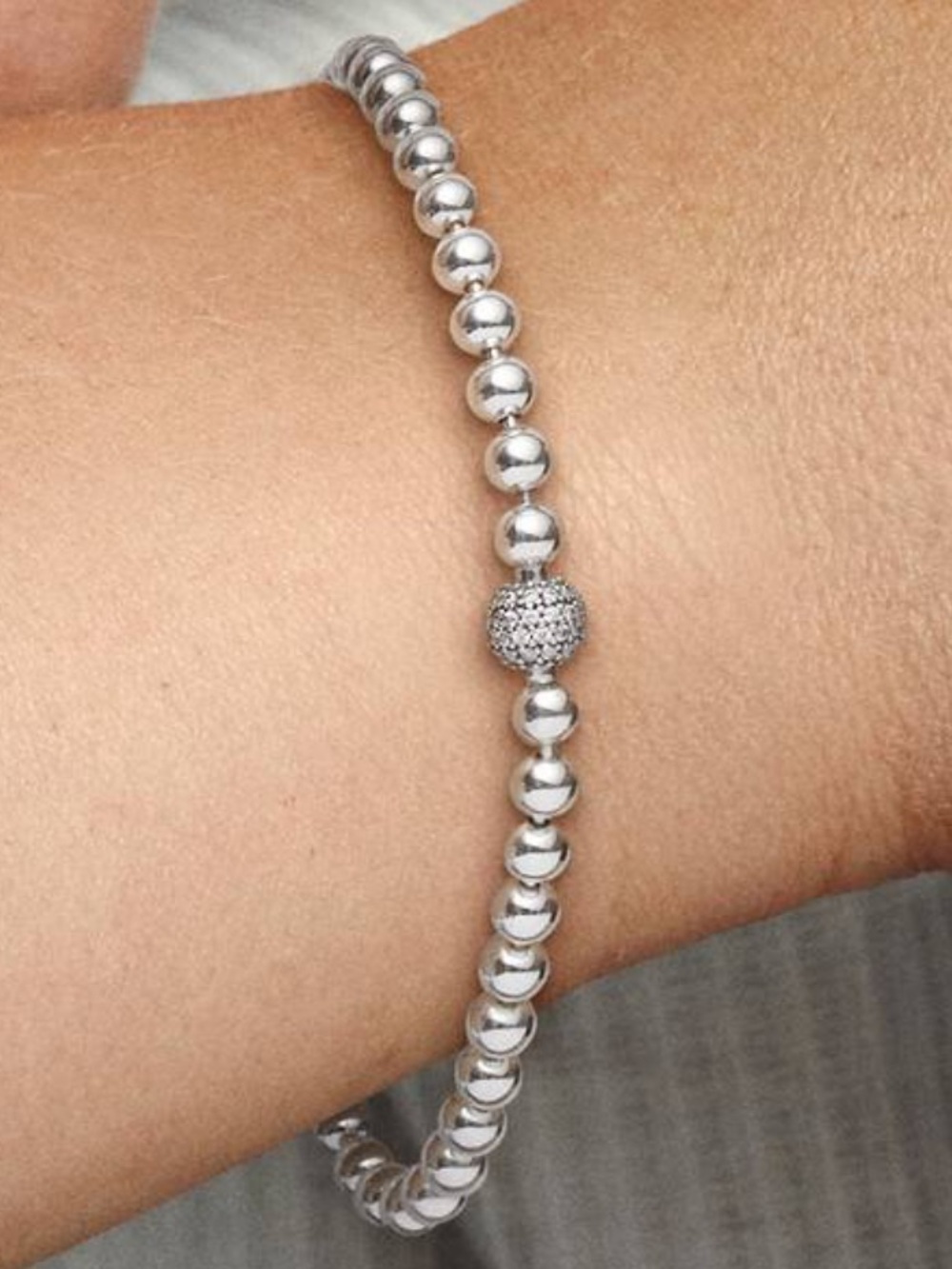 Pandora. Sterling Silver Beaded Bracelet with Pavé Accent.